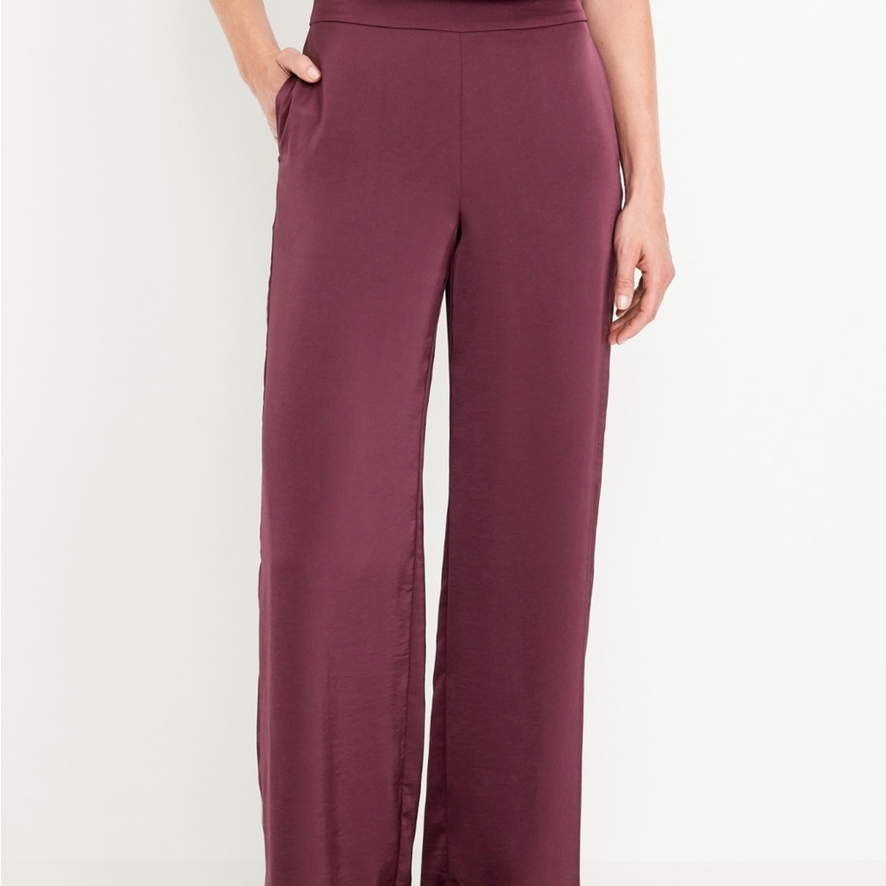 High Waisted Satin Wide-Leg Pants Cherry Bark color